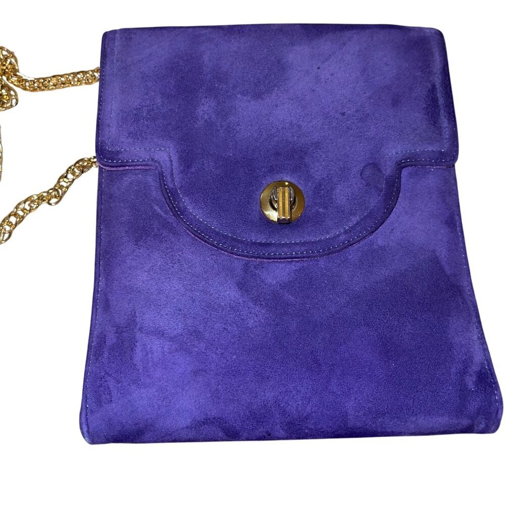 Frenchy of California Vintage Womens Chain Bag Purple Suede - Picture 5 of 16